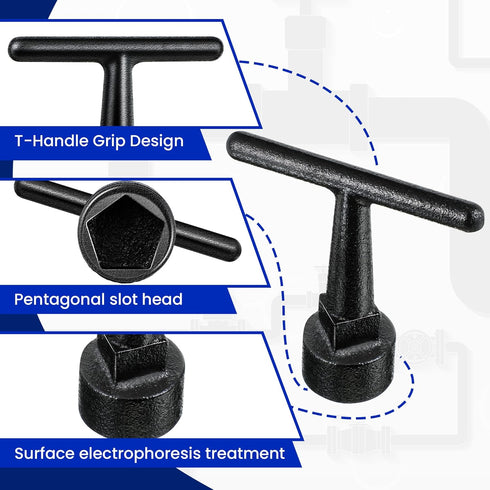 Enhon Curb Box Wrench for Pentagon Curb Boxes, Water Meter Wrench for Penta Socket, T Handle Penta Wrench
