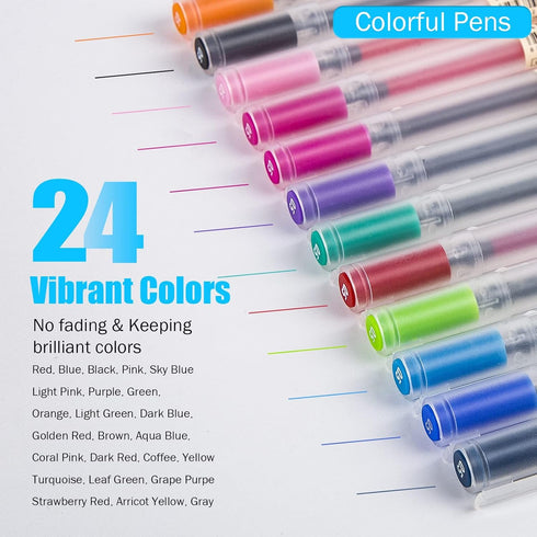 Premium Gel Ink Ball Point Pen, 0.5mm Fine Point, 24 Color Pens for Smooth Writing Office School Stationery Supply