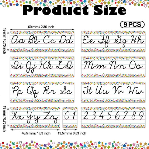 Set of 9 Confetti Cursive Writing Bulletin Board Colorful Cursive Alphabet Wall Strip for Teacher Supplies, Classroom Teaching Tool, Homeschooling, Kids Education by Humyoun