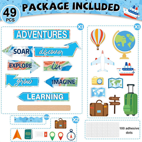 Travel The Map Bulletin Board Cutouts, Let The Adventure Begin, Motivational Sign for Kids, Blue Classroom Decor