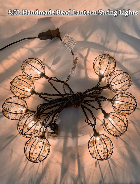 8.5Ft 10L Outdoor Decorative Patio Lights, Beaded Copper Wire Ball Style Lantern Lights, Connectable Weather-Resistant