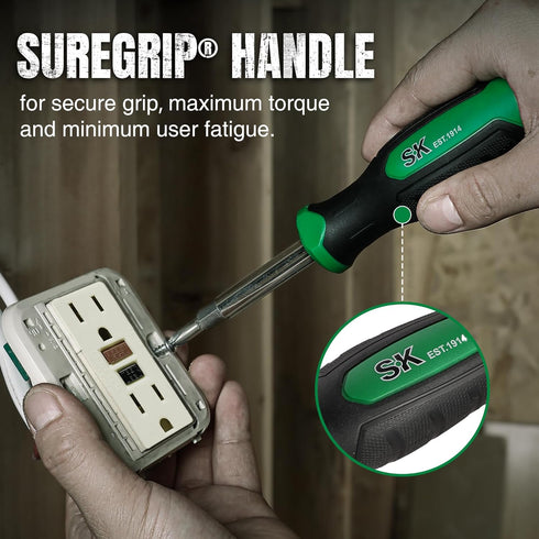 SK 6-in-1 Screwdriver, All in One Multi-bit Magnetic Tool with S2 Steel SureGrip Handle