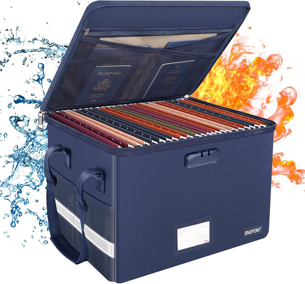 ENGPOW File Box with Lock - Fireproof Document Box with Zipper Lid, Portable Organizer for Hanging Letter/Legal Folder