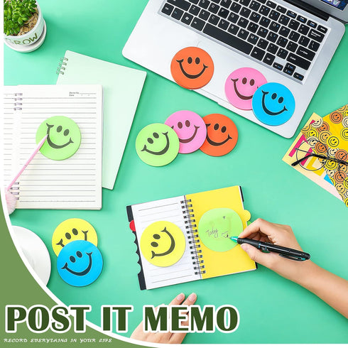 Gersoniel 10 Packs 3" Smile Sticky Notes, Round Smile Face Self Stick Note Pads, 30 Sheets Each for Office