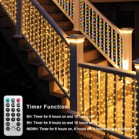 20Ft3Ft, 300 ZAIYW Curtain Lights Outdoor LED Color Changing Fence String Lights with Plug Remote, Waterproof Light