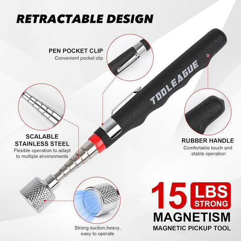 17" Handle,10Lb Tray,15Lb Pen,3Pcs Set TOOLEAGUE Rolling Magnetic Sweeper with Wheels,Telescoping Adjustable Capacity