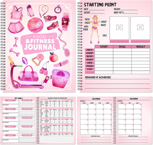 Food and Fitness Journal for Women, Weight Loss Tracker Planner, Workout Diary, 138 Pages, 8.5 x 11 with Calorie Counter