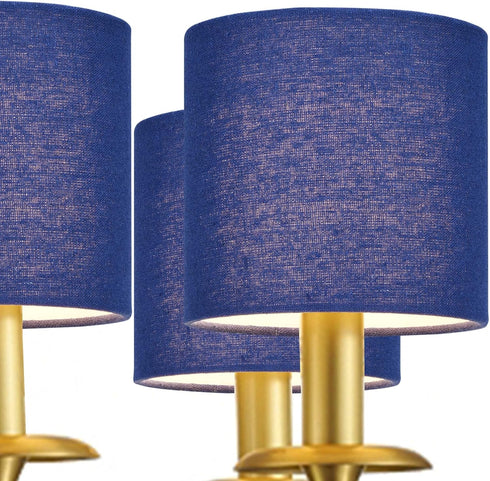 Lamp,Set 2,Small Drum,5.2"5.2"H5.2",Linen, BULB,Navy LAMPWELL MEMO Clip-on Small Fabric Lamp Shades for Table