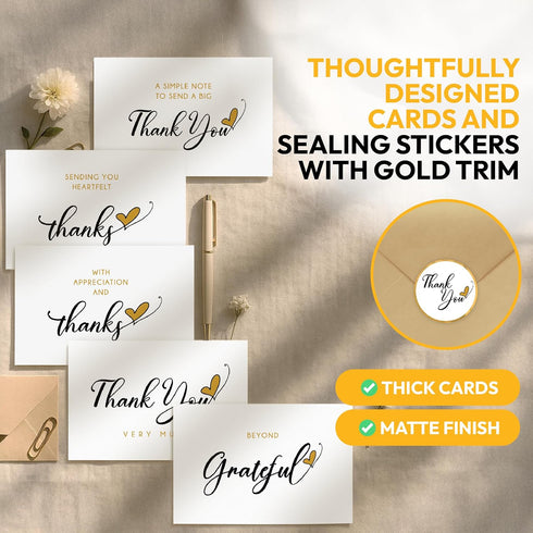 Set 30 Pack, 6 4 Bulk Thank You Cards with Envelopes and Stickers - x in Blank Simple Thank You Notes - Minimalist Box