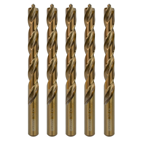 1/2 Inch Cobalt Drill Bits, 5pcs Heavy-Duty M35 Cobalt Metal Drill Bit Set for Steel and Cast Iron