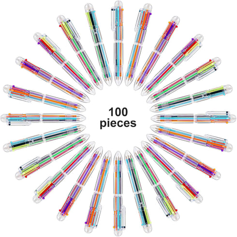 IHPUKIDI 100 Pack 0.5mm 6-in-1 Multicolor Ballpoint Pen, Transparent Barrel Retractable Pens for Office School Supplies