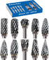 10 Pcs Carbide Burr Set 1/8" Shank Compatible with Dremel Milwaukee Bits Rotary Tools Attachment Kit for Metal, Wood,