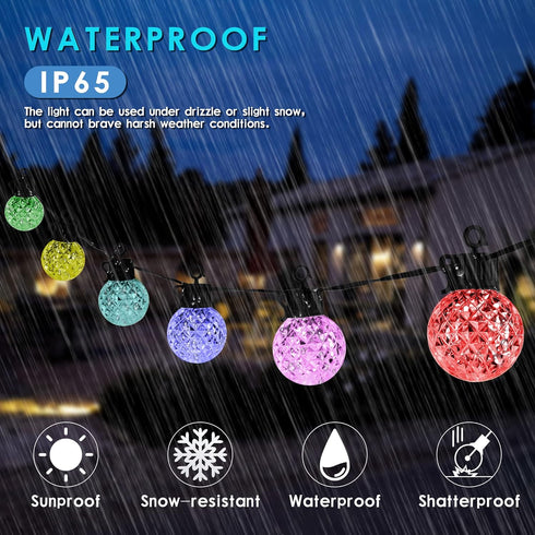 Lemontec 25 Bulbs IP65 8 4 15ft Solar Led Smart String Lights, LED RGBW Color Changing Patio String Light App Control