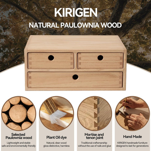 Kirigen Natural Wooden Desktop Organizer - Office Supplies Filing Tidy Storage Shelf with 3 Drawers (NA, 2-Layer & 3