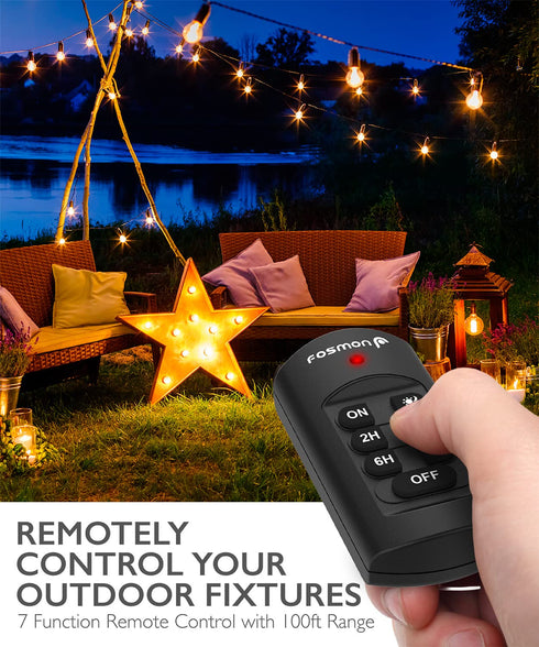 100 15A 1/2HP, Fosmon Outdoor Light Timer Outlet with Remote Control, Waterproof Dusk to Dawn Plug-in Timer