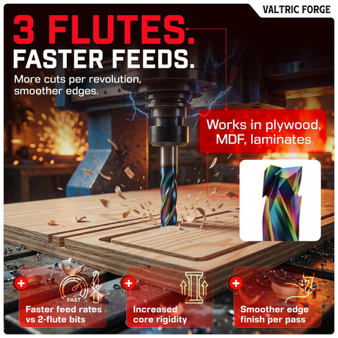 Valtric Forge 1/4" 3 1" Compression CNC Router Bit - Flute DLC Coated Solid Carbide End Mill - Non-Marring Anti-Chip