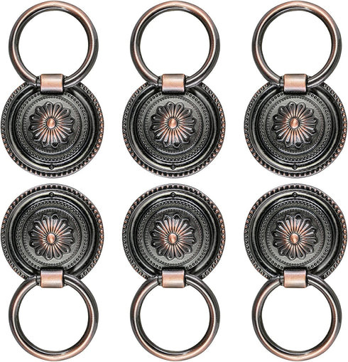 6pcs Red Bronze Cabinet Knobs, Vintage Drop Ring Drawer Pulls with Screws for Kitchen Cupboard, Vanity, Nightstand