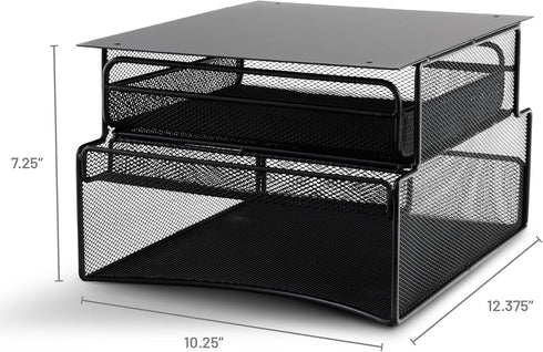 Safco Products Onyx Mesh Deluxe Under Desk Hanging File Organizer, Black, Steel, 2 Compartments