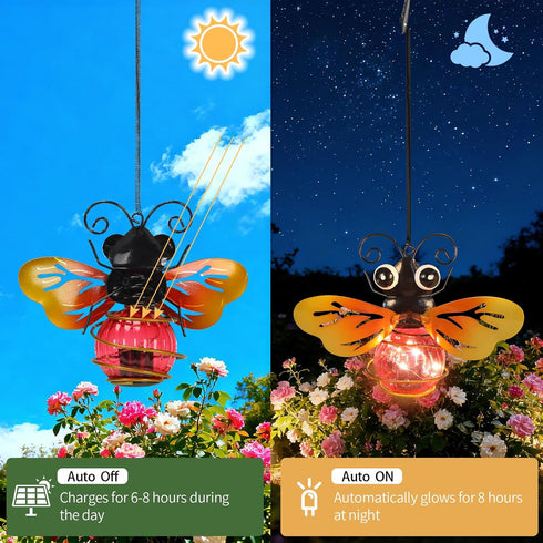 MAXTHOT Bee Garden Decor with Bouncy Springs Pendant Lights Birthday Gifts for Women Mom Grandma,Hanging Solar Lights