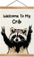 ZTGDA Welcome to My Crib Wall Art,Funny Raccoon Poster Durable Man Cave Wall