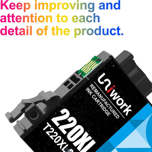 Uniwork Remanufactured Ink Cartridge Replacement for Epson 220 220XL, 4 Pack for Workforce WF-2760, WF-2750, WF-2630,