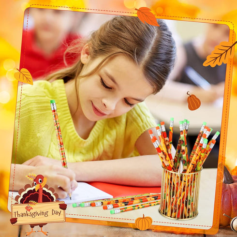 Fall Pencil Thanksgiving Assortment Wood Pencils, Autumn Cylinder Decorative Pencils for Kids School Supplies (100 Pcs)
