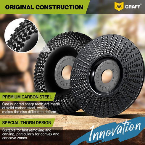 GRAFF Premium Wood Carving Disc 4 1/2 Inch for Angle Grinder, Shaping and Grinding Wheel for Woodworking