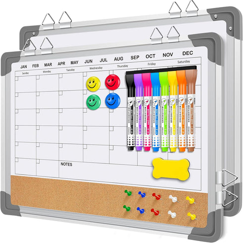 EAONE Double-Sided Magnetic Dry Erase Calendar - 16" X 12" Whiteboard and Cork Board Combo for Office, Kitchen, Home