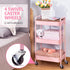 TOOLF Pink 3 Tier Rolling Cart, Metal Utility Cart with Wheels & Wooden Top, Organizer for Kitchen, Office, Bathroom