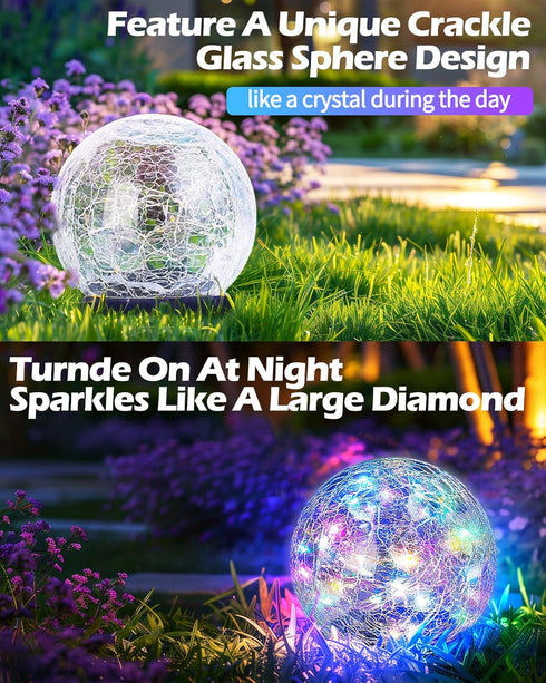 30 LED Cracked Glass Globe Solar Ball Lights, Waterproof Outdoor Ground Lights for Yard and Patio (2 Pack)