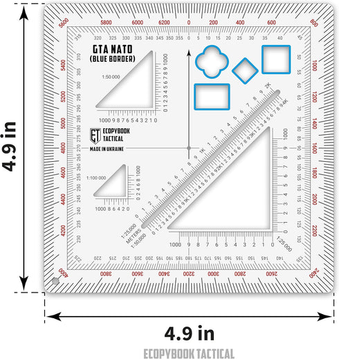 ECOPYBOOK TACTICAL 125x125mm, Ecopybook Flexible GTA NATO Army Protractor, Square Map Military Protractor for Land