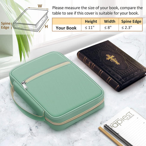 FINPAC Bible Cover, Carrying Book Case with Handle and Zippered Pocket, Gift for Mother Lady Women Men, Light Green