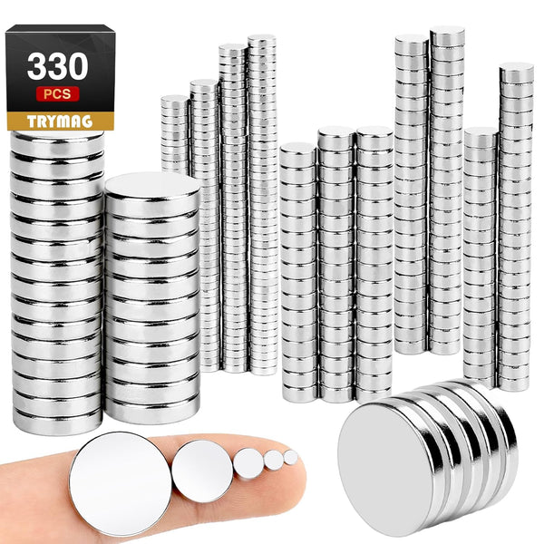 TRYMAG Rare Earth Magnets 330Pcs, Small Strong Magnets in 5 Sizes for Whiteboard, Refrigerator, DIY Crafts