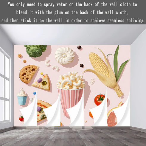 lnzCzhyre Custom Size Wall Sticker Mural Popcorn Pizza Candy Corn and Broccoli for wall Decoration peelandstick wall