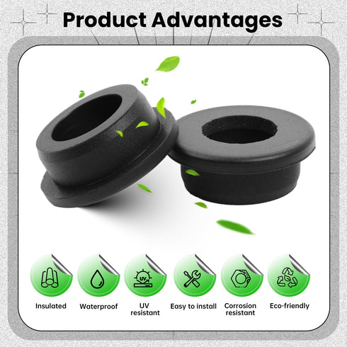 Sunkoo 20PCS Grommets 11/16"(17mm) 5/16"(8mm) Grommets Rubber Drill Hole, ID Durable Black Silicone Top Hat