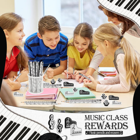 Music Pencils, Music Note Pencil with Themed Erasers, Bulk Keyboard Fun Pencils, 96 Pcs