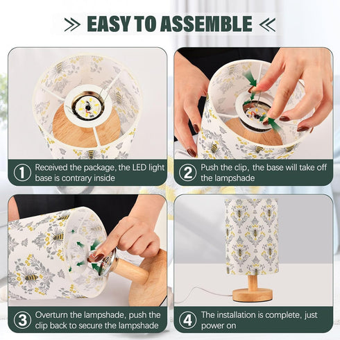 ALAZA Bedside Table Lamp for Bedroom Vintage Bees Nightstand LED Light Lamps with USB Port Linen Fabric Shade Table