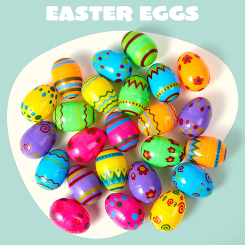 72PCS 2.3" JOYIN Printed Empty Plastic Eggs, Bright Colorful Plastic Eggs Bulks for Festival Hunt, Filling Treats