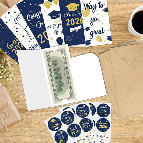 GOLDCROW 30 Pack Set 2026 Graduation Money Holders for Cash Gift - Class of Graduation Cards with Envelopes - Navy Blue
