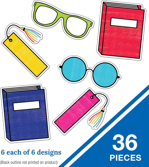 Schoolgirl Style Light Bulb Moments 36pc Let's Read! Bulletin Board Cutouts, Colorful Books, Bookmarks, Reading Glasses, Reading Comprehension Cutouts for Bulletin Board, Language Arts Classroom Décor