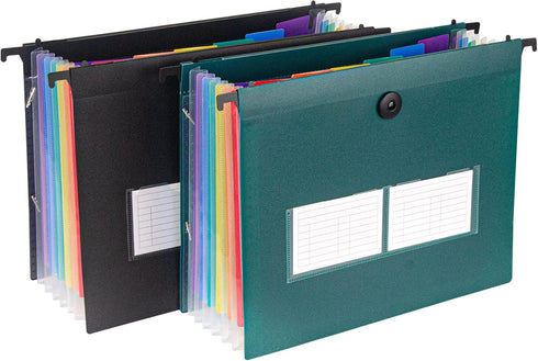 Hanging File Folders Set, Letter Size, 2 Pack, 14 Pocket Plastic Expandable Folders for Receipt Organizer