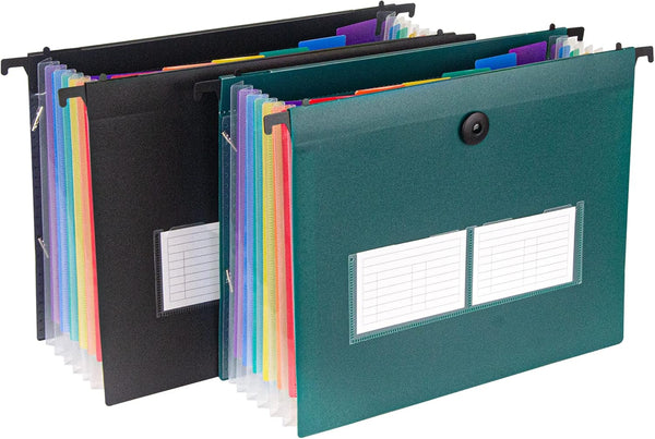 Hanging File Folders Set, Letter Size, 2 Pack, 14 Pocket Plastic Expandable Folders for Receipt Organizer