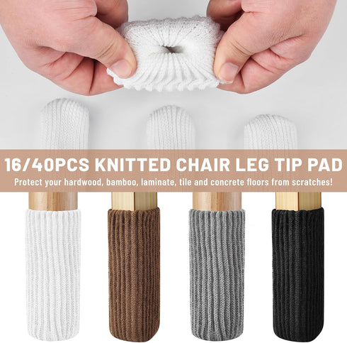 16 Set PCS White Furniture Leg Socks - Knitted Chair Leg Floor Protectors for Hardwood Floors - Fits Round and Square