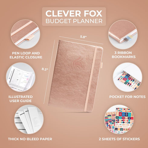 Clever Fox Budget Planner, Expense Tracker Notebook, Monthly Budgeting Organizer, A5 in Rose Gold