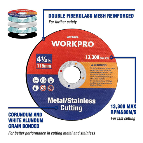 WORKPRO 10-Pack Cut-Off Wheels, 4-1/2 x 7/8-inch Metal & Stainless Steel Cutting Wheel for Angle Grinder