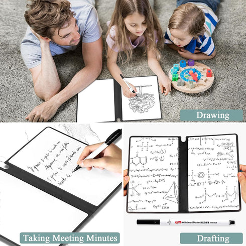 SAYEEC Portable Whiteboard Notebook, Dry Erase Board with 3 Colors Fineliner Pens and Blue PU Cover