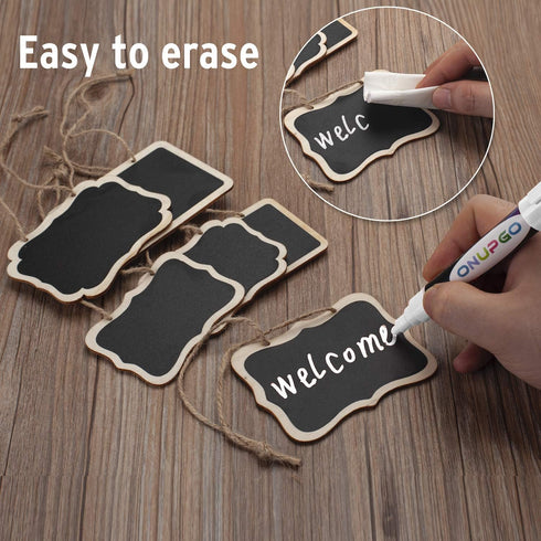 ONUPGO 16 Pack Chalkboard Tags with String, Mini Erasable Hanging Chalkboards, Wooden Signs, Price Tags