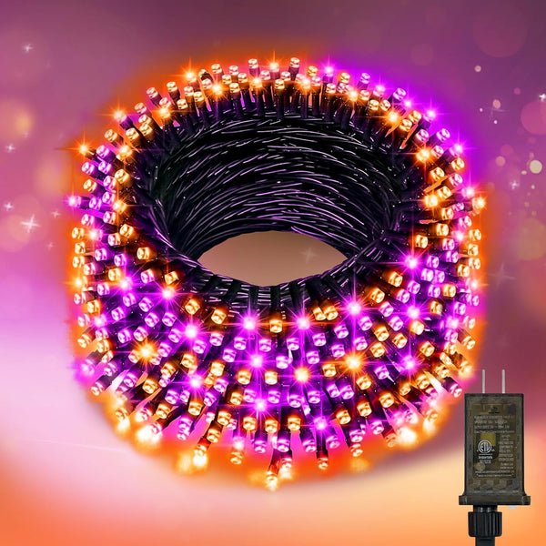 Nisocy 200 LED String Lights Outdoor Waterproof Purple Orange Fairy Lights with