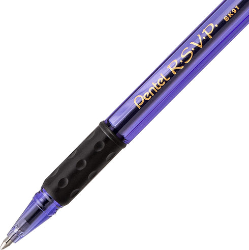 Pentel RSVP Razzle-Dazzle Ballpoint Pen, 1.0mm Medium Line, Violet Barrel, Black Ink, Box of 12 (BK91RDV-A)