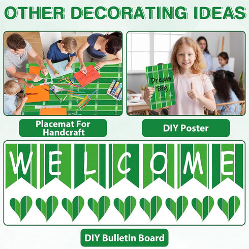 Football Bulletin Board Paper Roll, Fade Resistant Green Field Background, Classroom Decoration Poster for Arts Crafts